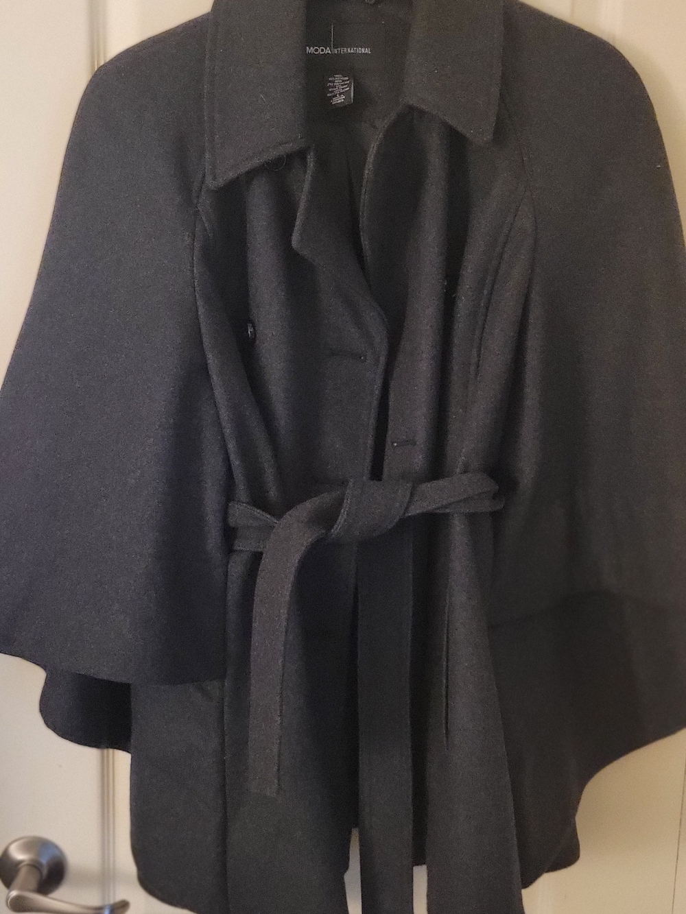 Moda International Charcoal Gray Wool Blend Cape Coat with Belt